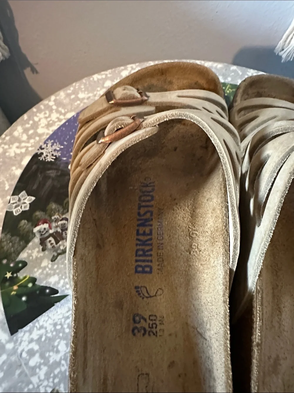 Birkenstock Metallic Beige Triple-Strap Slide Sandals